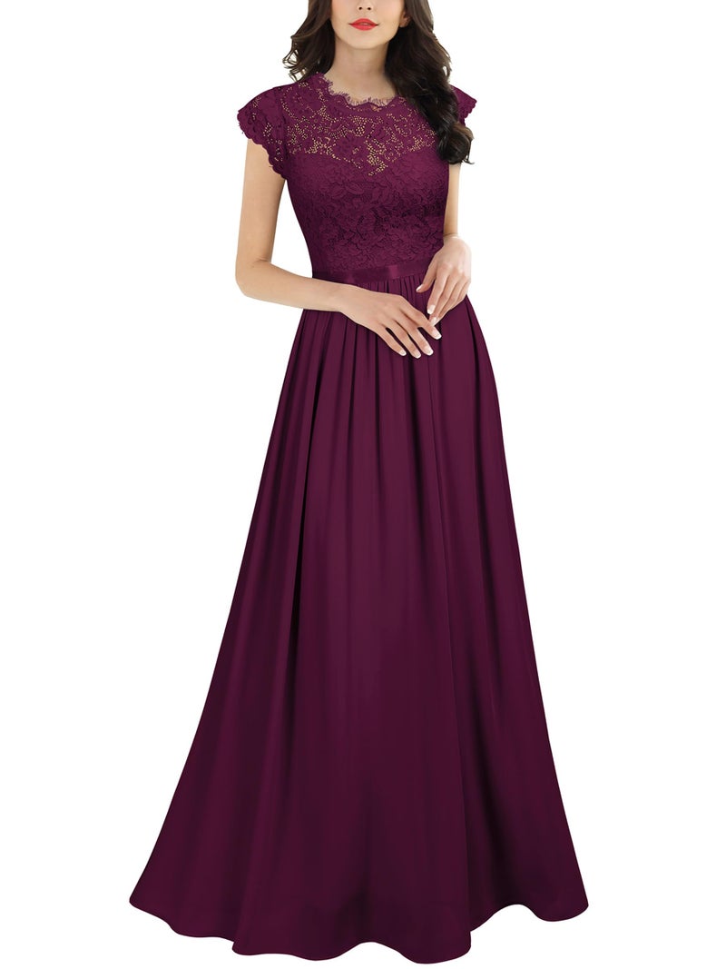 Miusol Women's Formal Floral Lace Evening Party Maxi Dress Magenta - Image 1